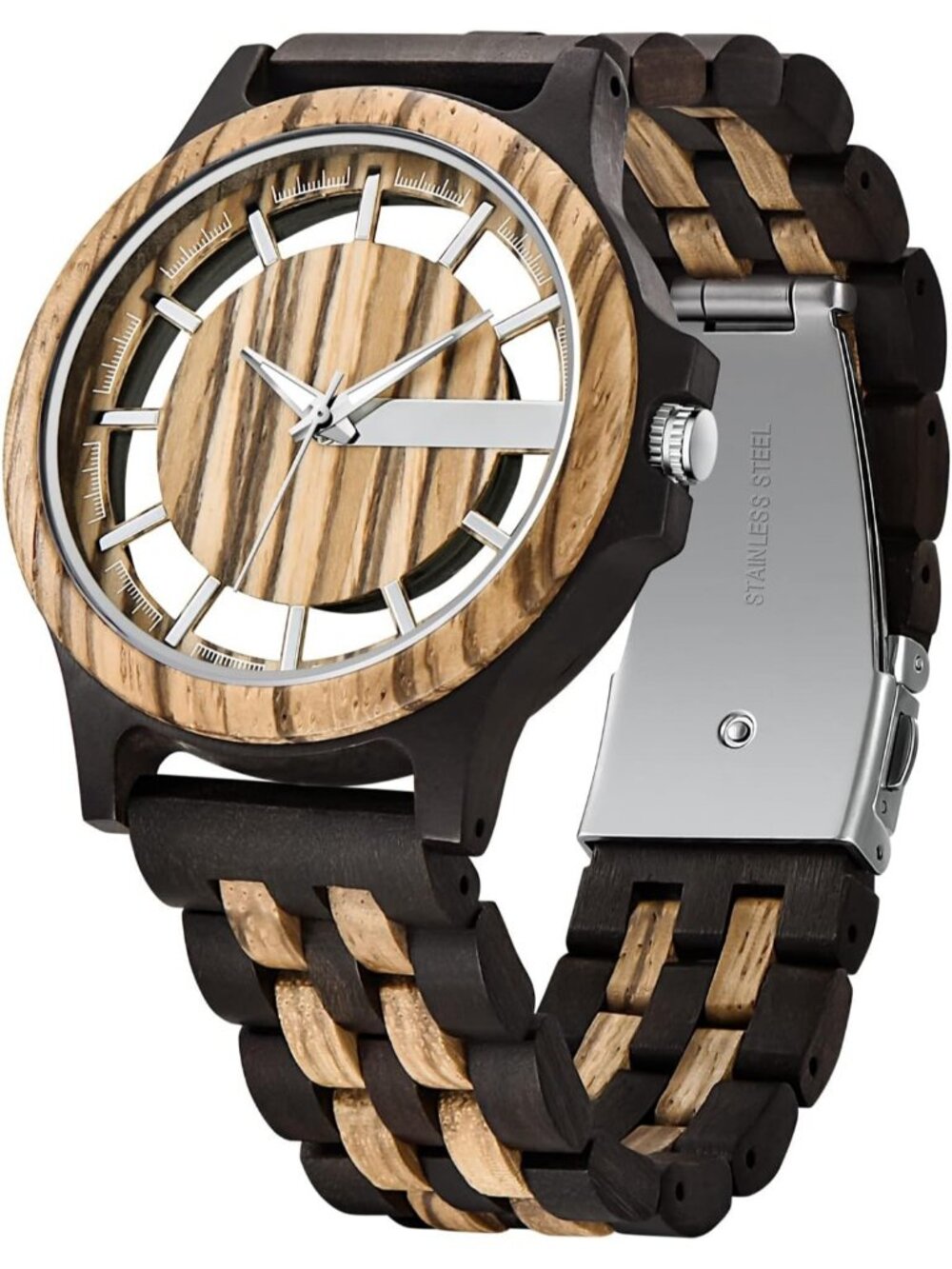 Men's Black Brown Classic Handmade Round Bamboo Analog Date Quartz Wooden Watch